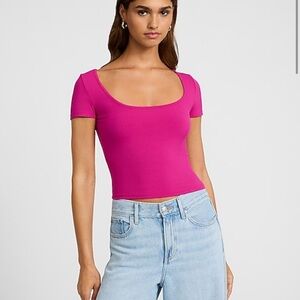 Express Fuchsia Fitted Ribbed Square Scoop Crop Baby Top